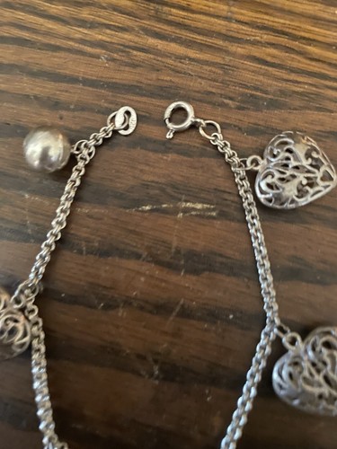 925 Sterling Silver 3D Heart Charm Bracelet Free Shipping 7” - Picture 4 of 8