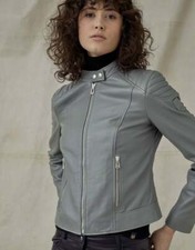 Womens Belstaff Biker Jacket Leather Mollison Dusk Grey Uk4 It36