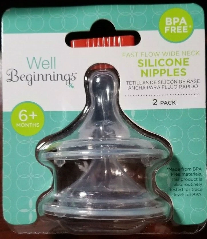 PAQUETE DE 2 PEZONES DE SILICONA CUELLO ANCHO FLUJO RÁPIDO BIEN COMIENZOS NUEVOS SIN BPA 3 unidades Foto 2 de 4