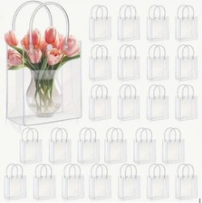 10Pcs Clear PVC Gift Bags with Handles,Tote, Reusable-7.87  x7.87  x3.14  