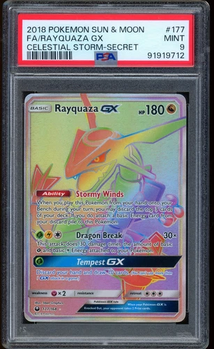 2018 Pokemon Rayquaza GX Full Art Celestial Storm Secret Rare Sun Moon 177 PSA 9