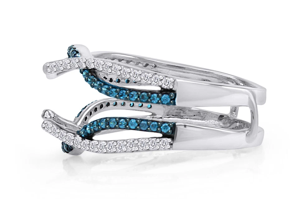 Защитное кольцо с усилителем синее и белое кубический цирконий серебро 925 пробы - Изображение 3 из 4