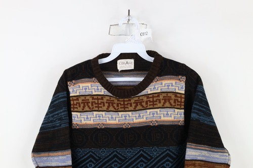 Vtg 70s Streetwear Boys Medium Rainbow Fair Isle Knit Crewneck Sweater Acrylic - Picture 2 of 9