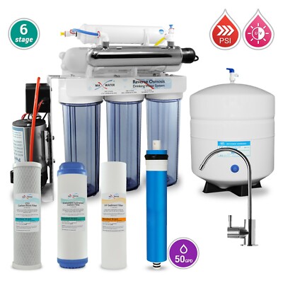 Max Water 6 Stage UV Residential 50GPD Drinking RO System With Booster Pump 