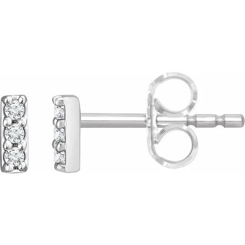 Bar Diamond Earrings 14K White Rose Yellow Gold Tiny Stackable Quality - Picture 2 of 10