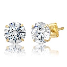 14k Yellow Gold Round Cut White Cubic Zirconia Stud Earrings, 3mm