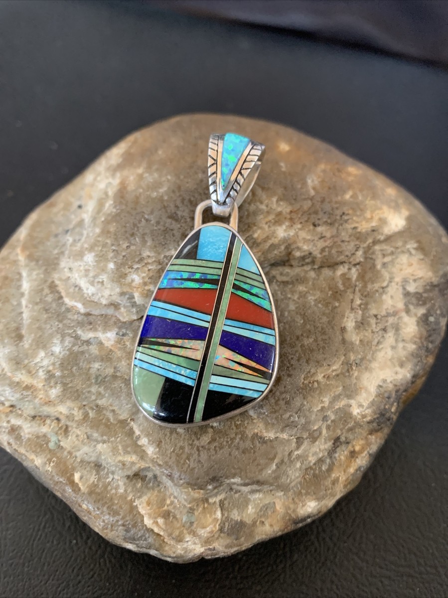 Womens Turquoise Coral & Opal Navajo Sterling Silver Inlay