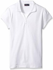 Nautica Girls' Short Sleeve Polo, White, Medium