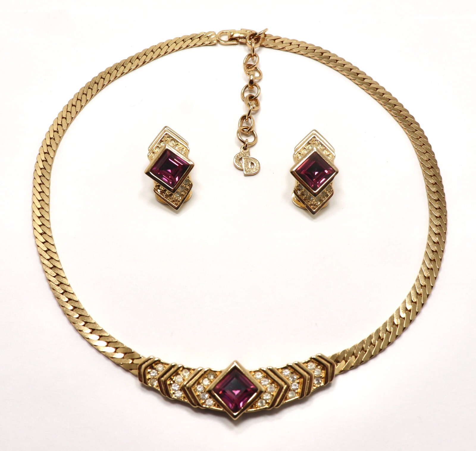 VINTAGE CHRISTIAN DIOR GOLD TONE AMETHYST NECKLACE AN… Gem