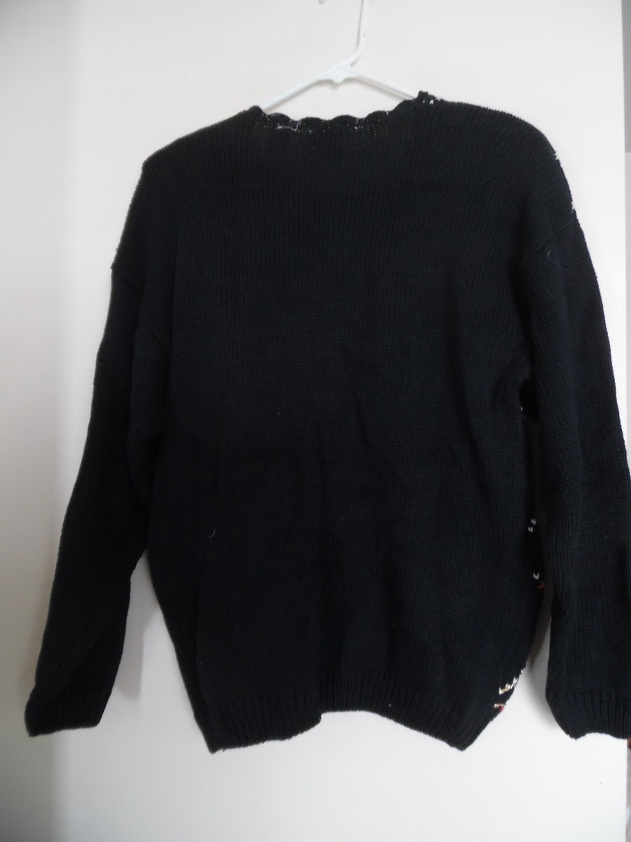 Vintage cotton × ramie knit BLACK Womens Sweater Top Sz M Vintage Ramie Cotton 80'S Black Knit