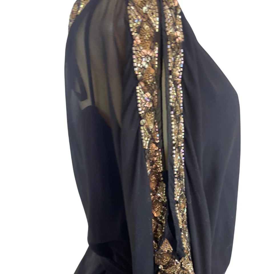 Vestido Aidan Mattox Negro y Dorado Corte Hombro Frío Adornado Talla 18W Foto 4 de 4