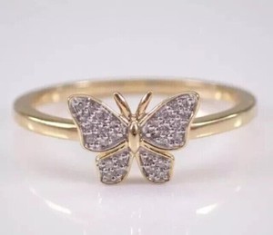 Authentic Butterfly Shape Ring 2Ct Round Cut Simulated Diamond In 14k Yellow Gold Plated