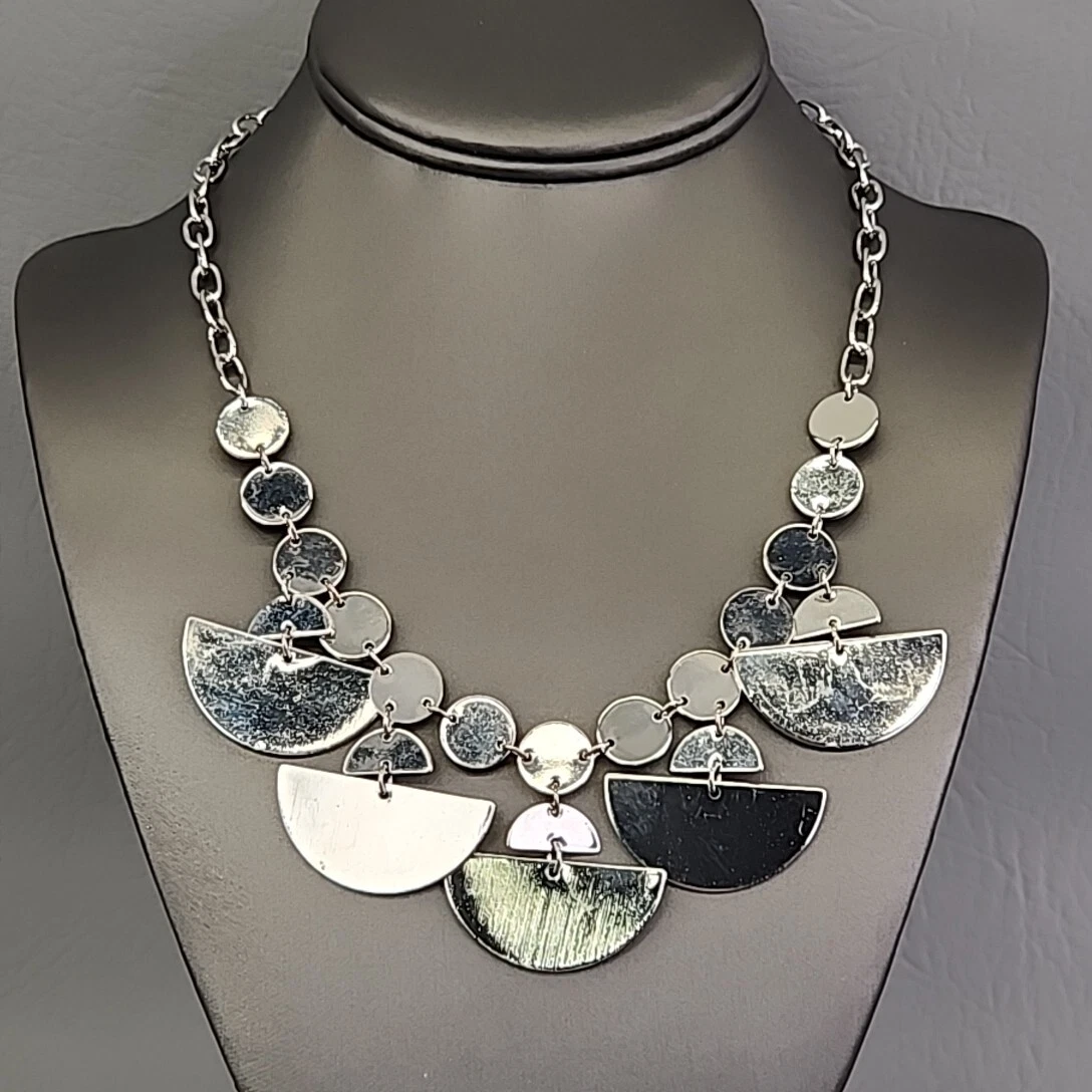 C1946 Jewelry Brand Necklace Half Moon Dangles Silver Tone MOD  