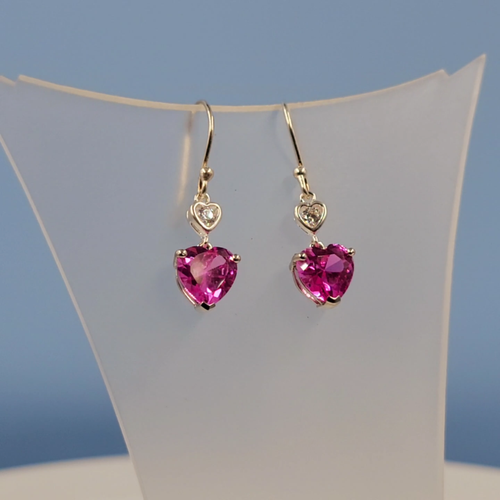 Pink Sapphire Earrings, Cubic Zirconia, Lab Created Gemstone, Handmade Jewellery - Video 1 of 1