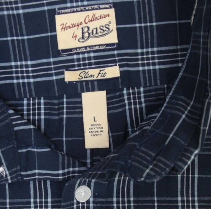 G.H. Camisa de vestir Bass & Co ajustada grande azul blanco abotonada manga larga 1-561 Foto 4 de 4