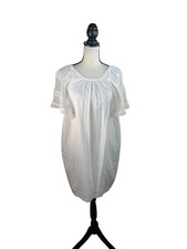 White Boho Tunic Dress With Lace Short Sleeves & Pockets