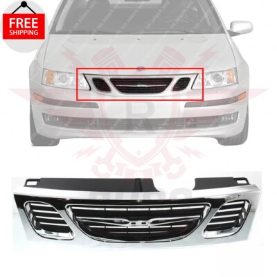 New Front Grille Chrome Shell with Painted Black Insert Fits 1999-2003 Saab 9-3