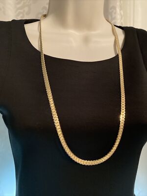 Vintage SHINY GOLD TONE HERRINGBONE MAN CHAIN LINK NECKLACE 30  Signed FI