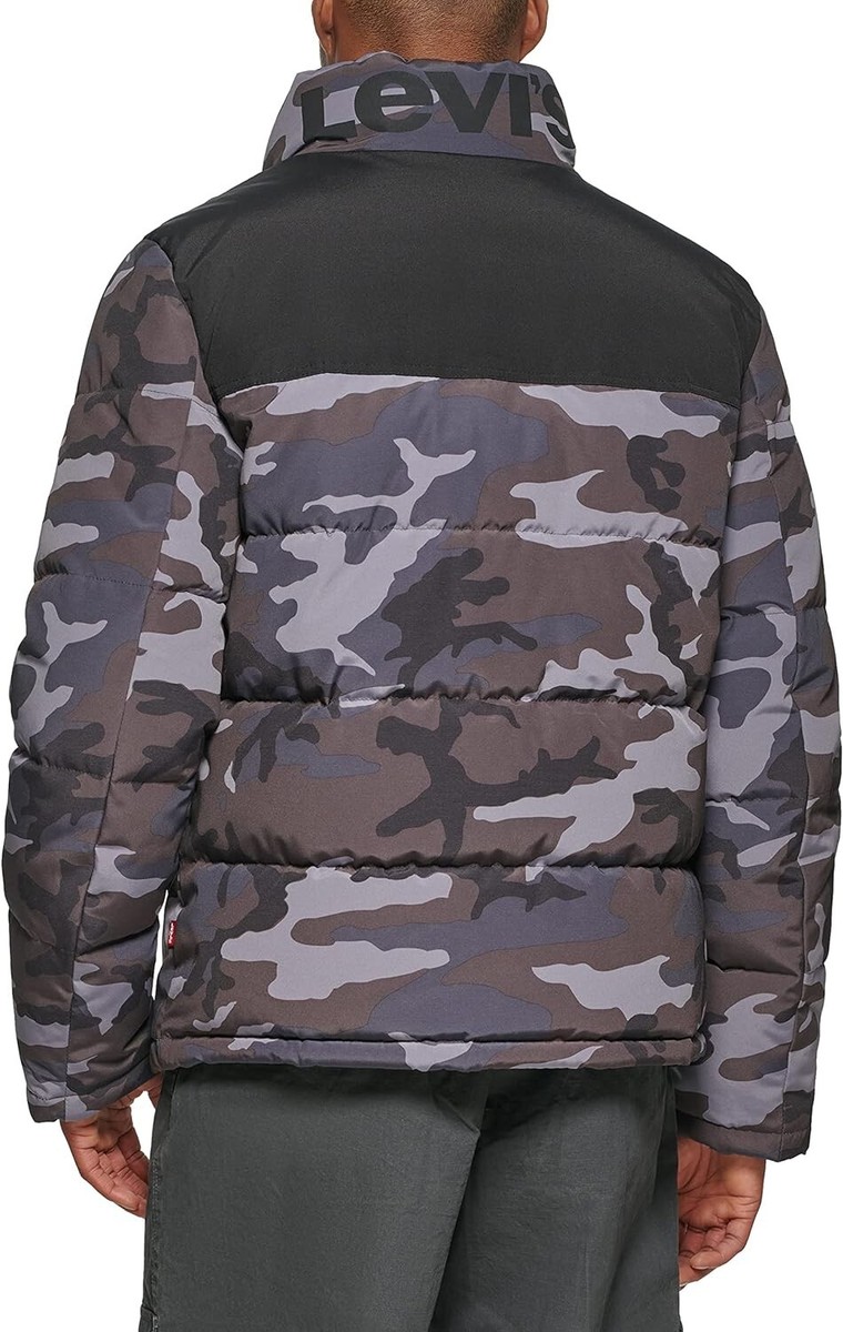 Levi's Men's Arctic Cloth Retro Bubble Puffer Jacket Grey Camo
