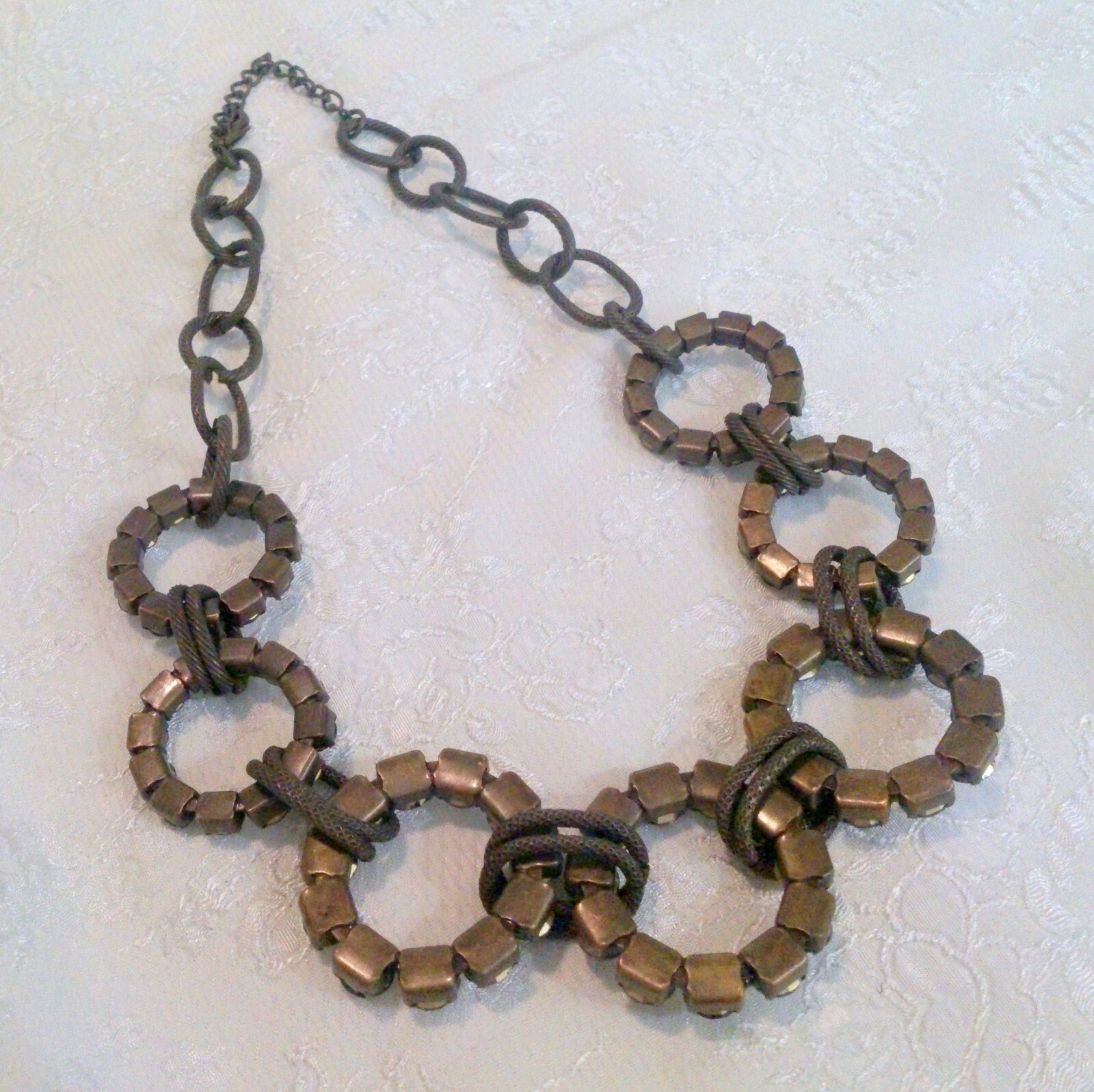 Bronze Tone Rhinestone Circle Statement Necklace - image 6
