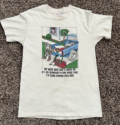 Vintage 1991 Bow Hunter Miss Wife Shirt Comic Strip Graphic Tee Medium 18  X 27 