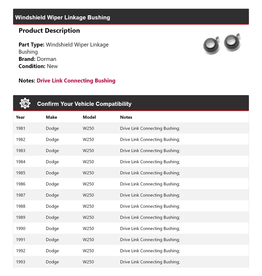 Buje de acoplamiento de limpiaparabrisas para Dodge W250 Dorman 1981-1993 1982 1983 1984 Foto 2 de 4