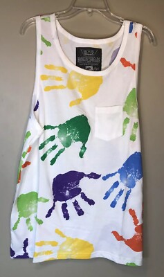 Broken Threads Tank Top Sleeveless Shirt. Hand Prints Art. XL. Art Teacher Vibes