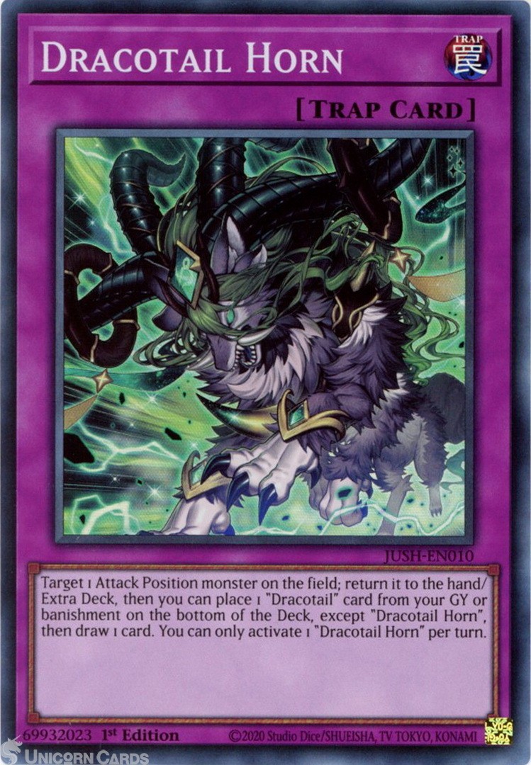 JUSH-EN010 Dracotail Horn : Super Rare 1st Edition Mint YuGiOh Card