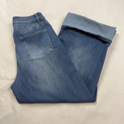 Halara Petite Wide Leg Rolled Hem Medium Wash High Rise Blue Denim Small Petite