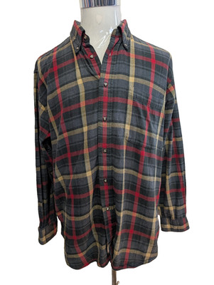   IZOD Shirt L Flanell Tartan Rot Beige Baumwolle |302S