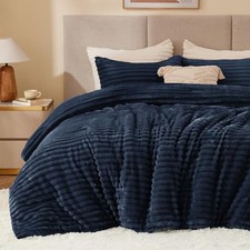 Fleece Comforter Set -Super Soft  Warm Fluffy Bedding, Luxury Queen Navy Blue