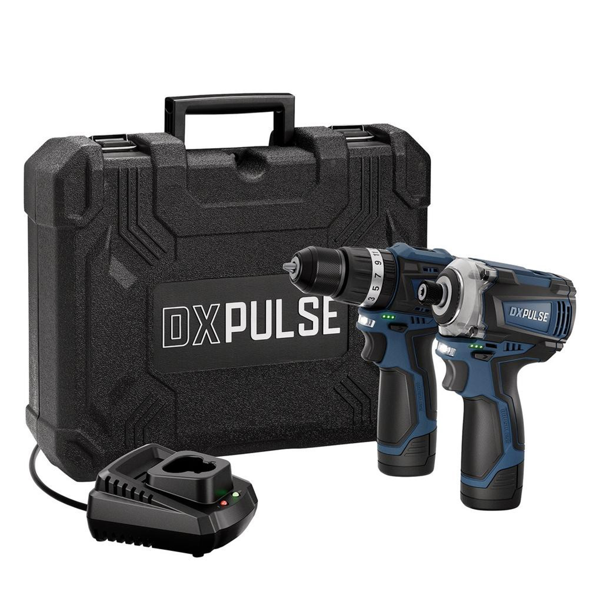 Draper 27983 DXPULSE 12V Brushless Combi Drill & Impact Driver Kit, 1/4"" Sq. Dr.