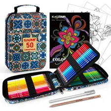 Premium Colored Pencils for Adult Coloring Book,Set of 50 Colors,with Zipper ...