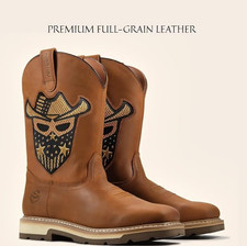 SUREWAY Men's Cowboy Work Boots Size 13 Leather Square Toe Slip Resistant