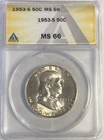 1953 S 50C "ANACS MS66" - BENJAMIN, VERY HIGH GRADE, GREAT MIRRORS, SLIGHT🌈 💥✅