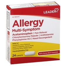 Leader Allergy Multi-Symptom Acetaminophen Pain Reliever Caplets 24 Ct Pack of 6