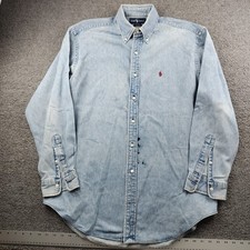 vintage Ralph Lauren Blaire denim shirt Long Sleeve Red Pony Size Medium Mens