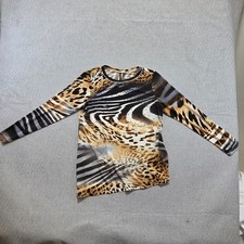 Venini T Shirt Top Womens Size Medium Multi Leopard Print Long Sleeve Crew Neck