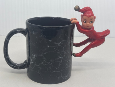 Rubber Elf Pixie Figurine Cup Climber Shelf Flowerpot Hanger Vintage 1950s