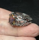 Sz 8 1/2 Ornate Filigree Topaz Crystal Stainless Steel Signed Ring — photo 2