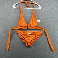 Michael Kors Orange Halter Bikini Set Gold Ring Detail XS 2 Piece Swimsuit