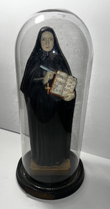 1939 Saint Mother Francis Cabrini Xavier Chalkware Statue in Original Glass Dome