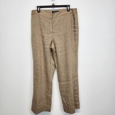 Jones New York Brown Wide Leg Linen Pants Size 12 Tan Woven Lagenlook Minimalist