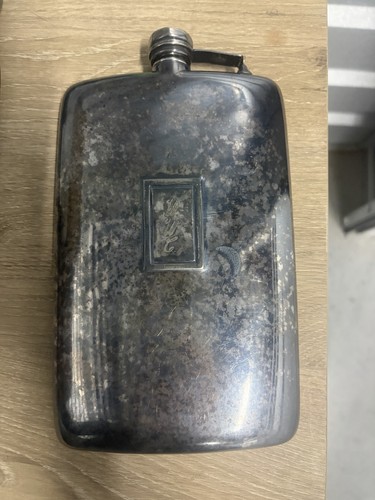 SILVER PLATE LARGE COAT DRINKING FLASK 1920s SCREW ON LID