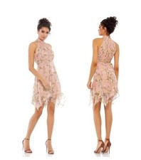 NWT Mac Duggal Floral Pleated Halter Neck Dress Size 6 Pink Multi