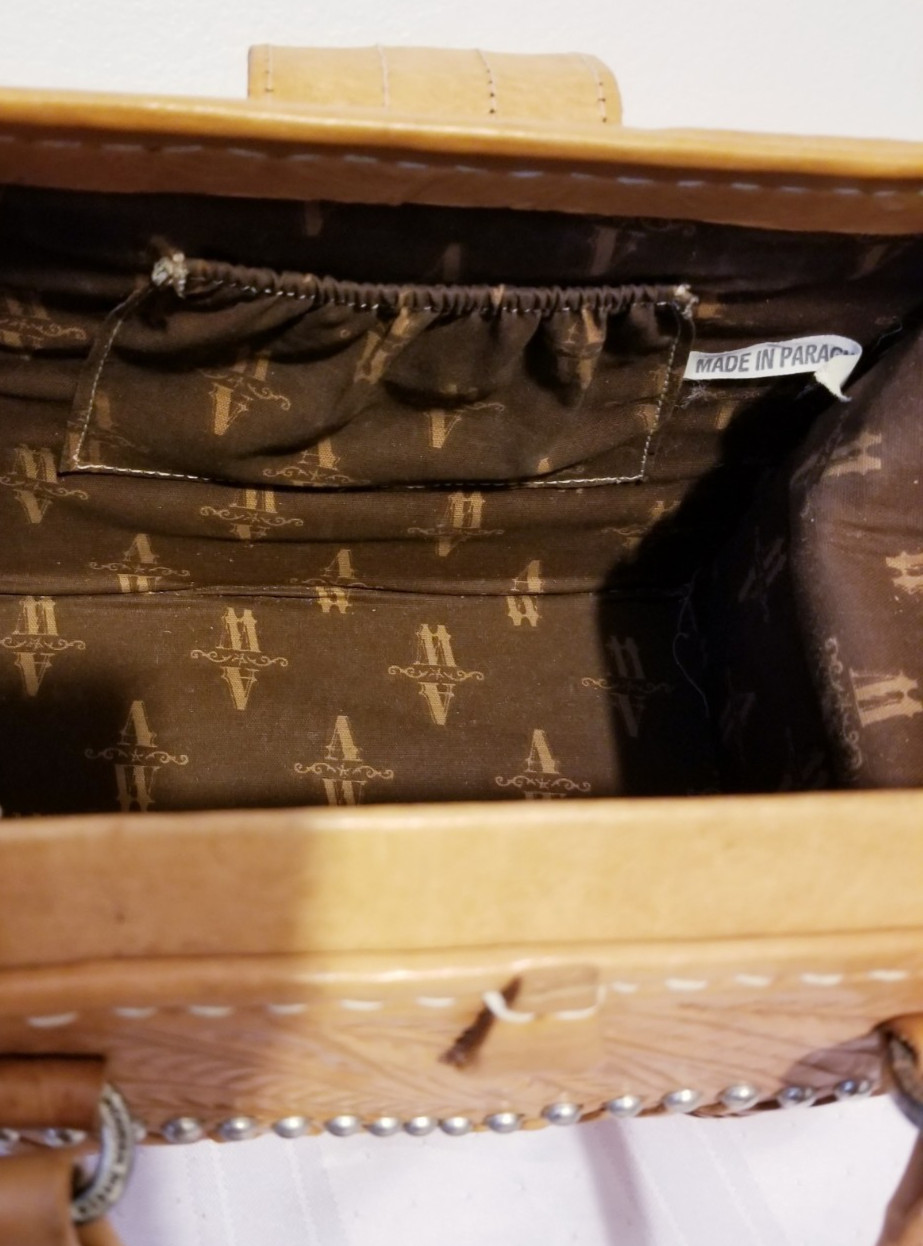 AMERICAN WEST Vintage HAND TOOLED TAN LEATHER SHOULDER DOCTOR'S BAG HANDBAG image 3