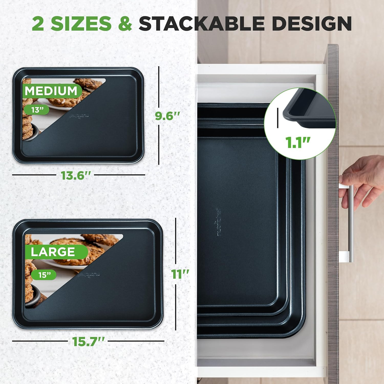 Nutrichef 2-Piece Baking Sheet Non Stick - Premium Carbon Steel Cookie Sheets fo