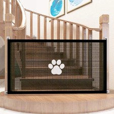 Expandable Pet Gate for Dogs Cats -PE Mesh Transparent Hook, Adjustable Port