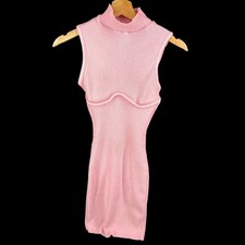 Pretty Knit USA Sleeveless Ribbed Knit Pink Midi Dress with Mock Neck