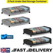 2x Large Underbed Storage Box on Wheels & Lid Under Bed Sofa Dustproof Organizer